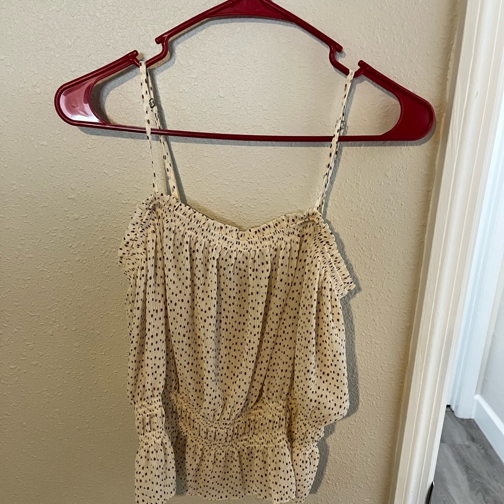E&M crop top size medium, white with brown dots crop top